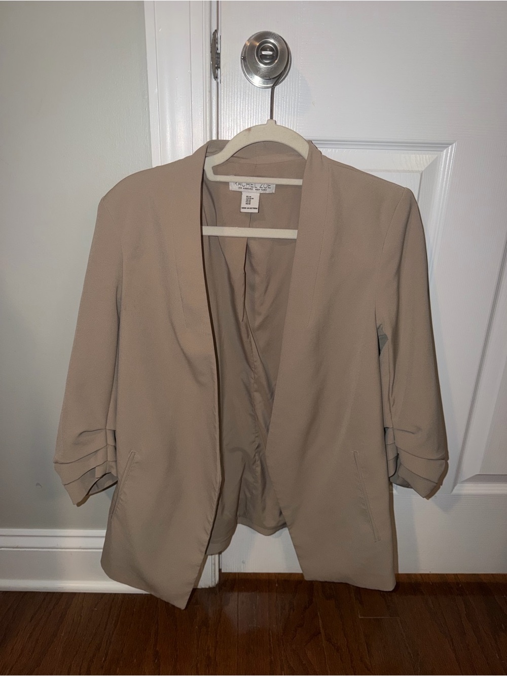 Rachel Zoe Neutral Beige Open-Front Collarless Blazer
